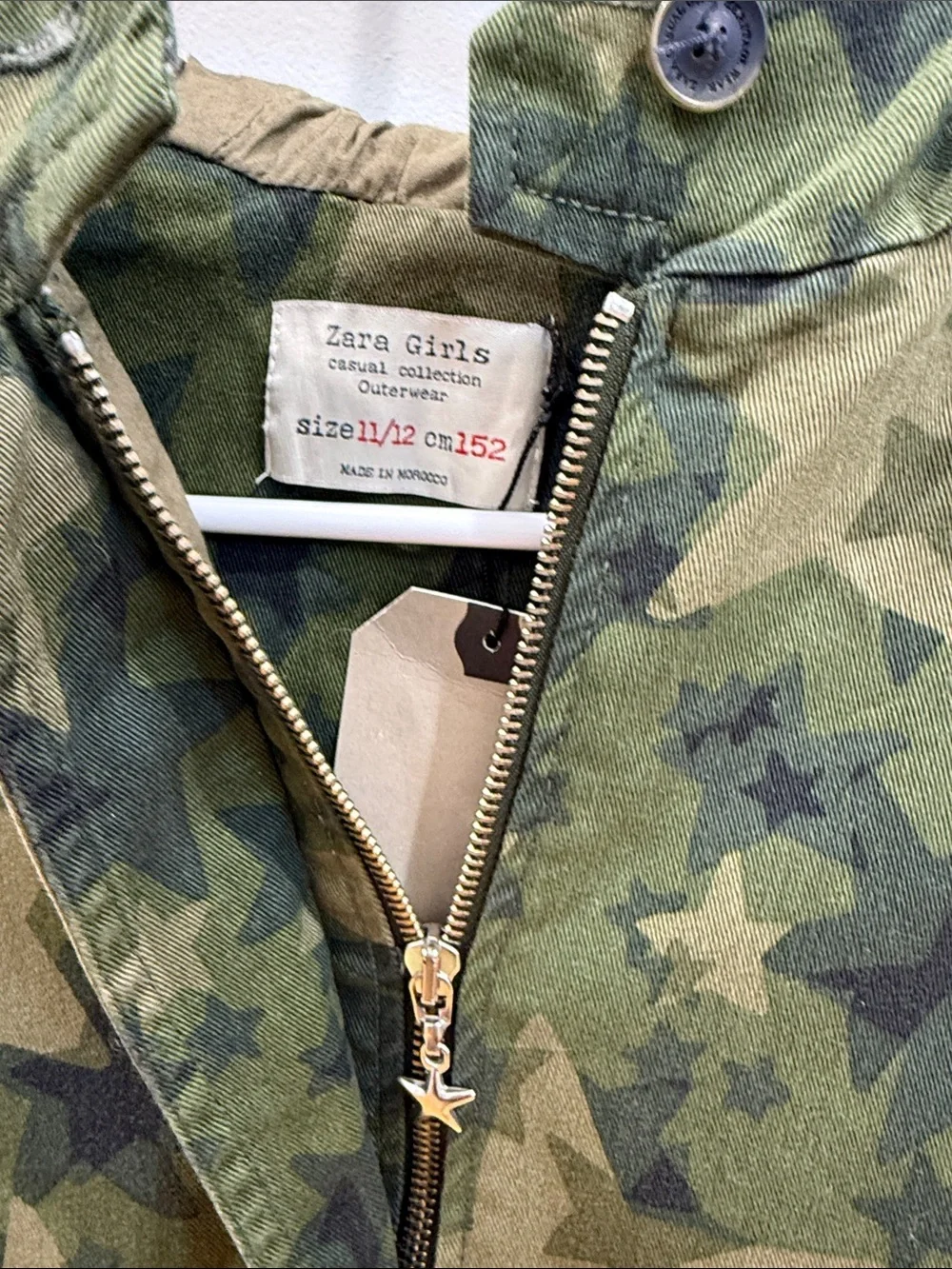 Zara Girls' Star-Print Hooded Jacket - Olive Green